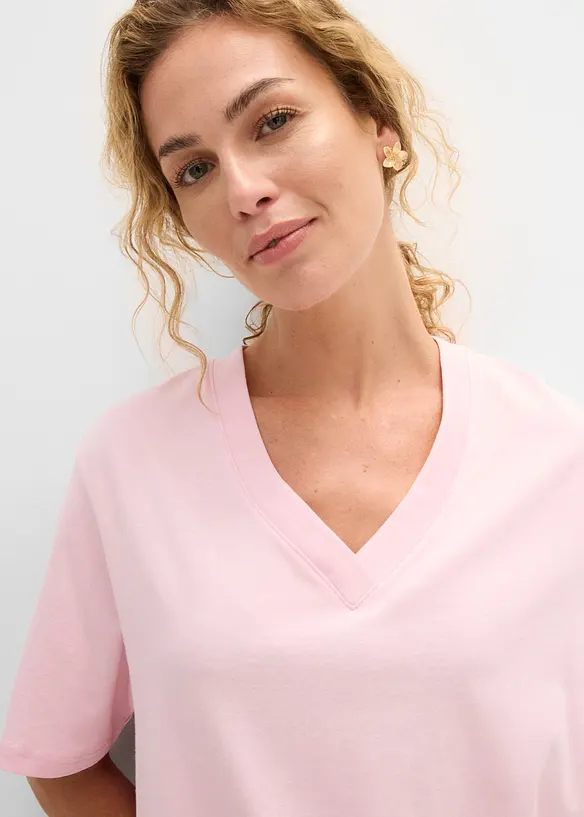 Maglia lunga e larga con scollo a V e maniche corte (pacco da 5), bonprix