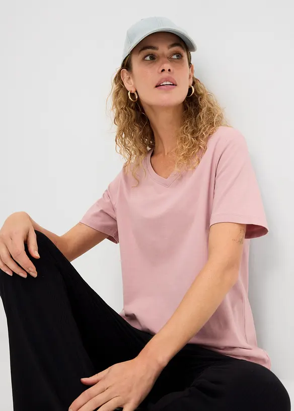 T-shirt lunga con scollo a V (pacco da 2), bonprix