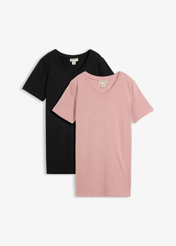 T-shirt lunga con scollo a V (pacco da 2), bonprix