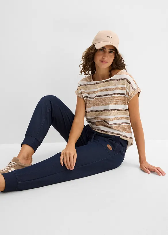 Pantaloni tuta cropped con effetto jeans, bonprix