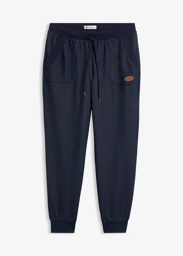 Pantaloni tuta cropped con effetto jeans, bonprix
