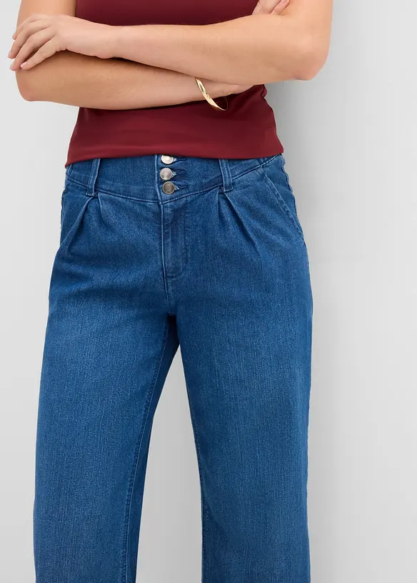 Jeans wide leg cropped con girovita comodo, vita alta, bonprix