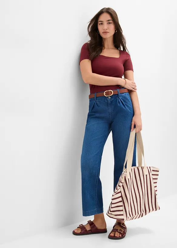 Jeans wide leg cropped con girovita comodo, vita alta, bonprix