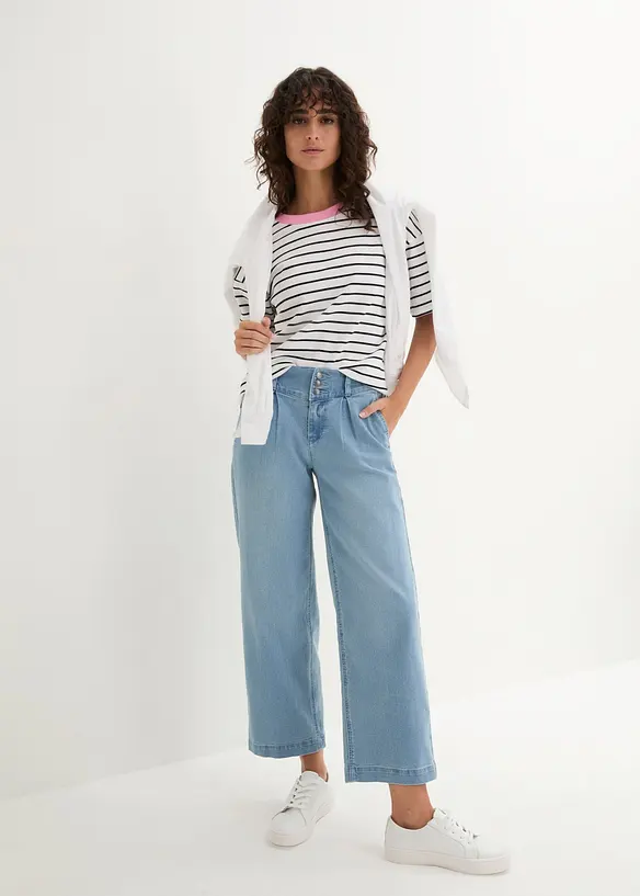 Jeans wide leg cropped con girovita comodo, vita alta, bonprix