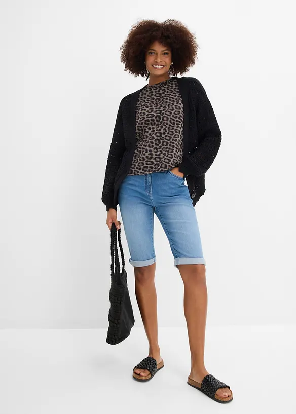 Bermuda in jeans con vita media parzialmente elasticizzata, bonprix