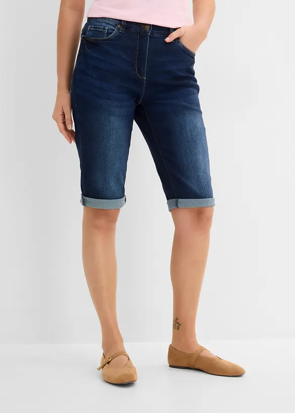 Bermuda in jeans con vita media parzialmente elasticizzata, bonprix