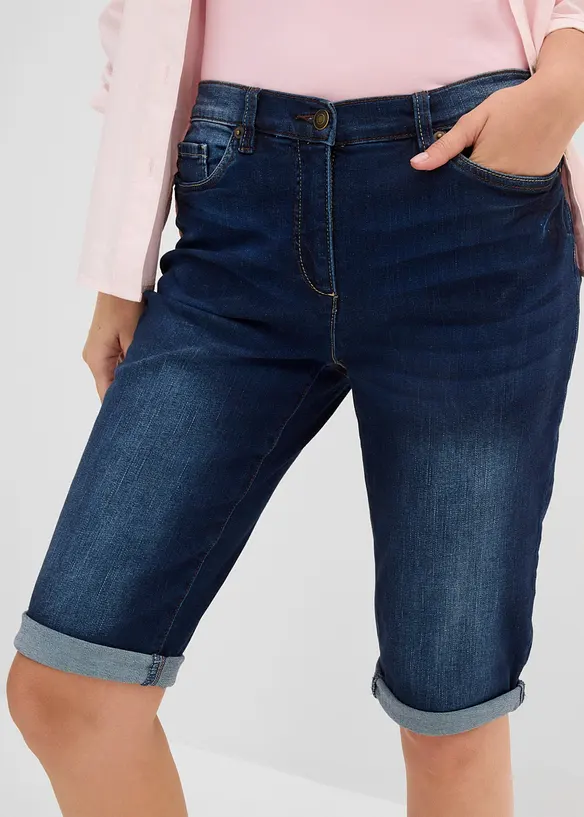 Bermuda in jeans con vita media parzialmente elasticizzata, bonprix