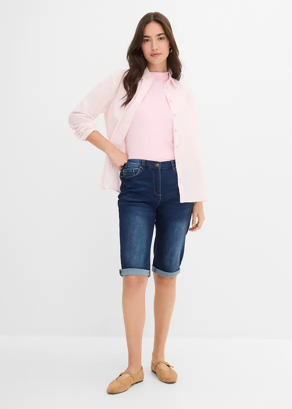 Bermuda in jeans con vita media parzialmente elasticizzata, bonprix