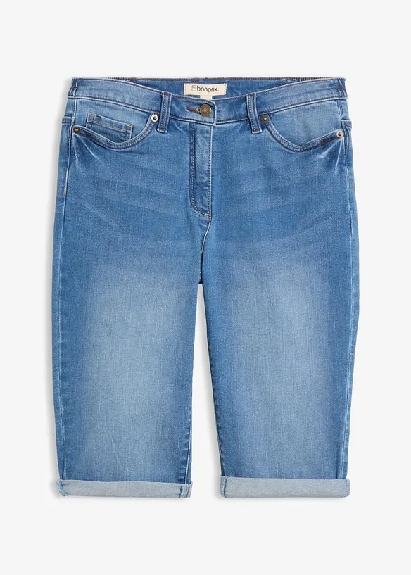 Bermuda in jeans con vita media parzialmente elasticizzata, bonprix