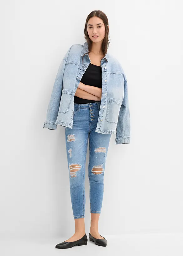 Jeans cropped strappati skinny, bonprix