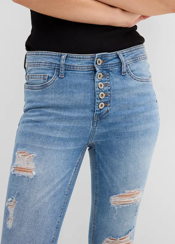 Jeans cropped strappati skinny, bonprix