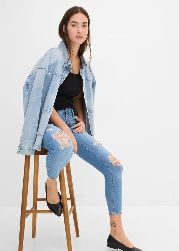 Jeans cropped strappati skinny, bonprix
