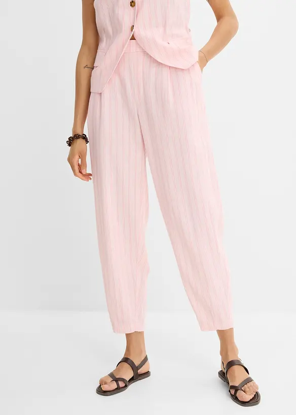 Pantaloni con elastico in vita in misto lino fresco, bonprix
