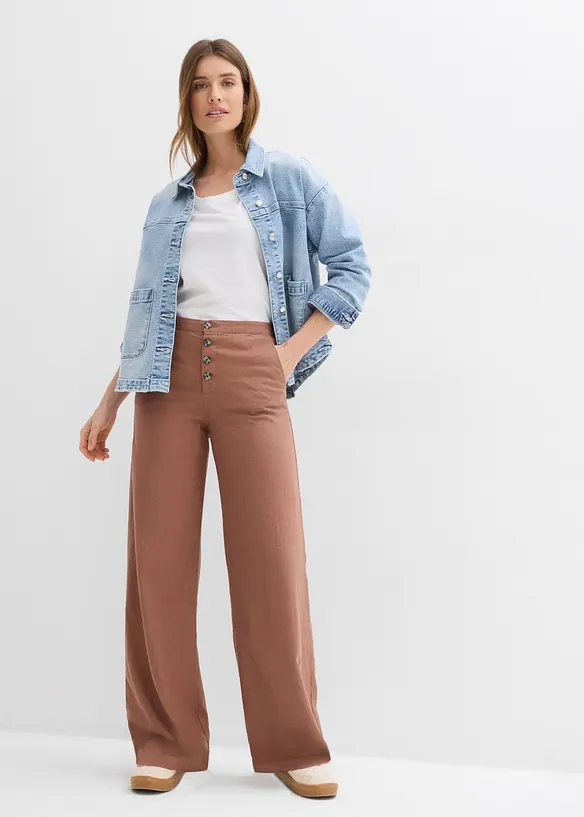 Pantaloni a palazzo lunghi  in misto lino, bonprix