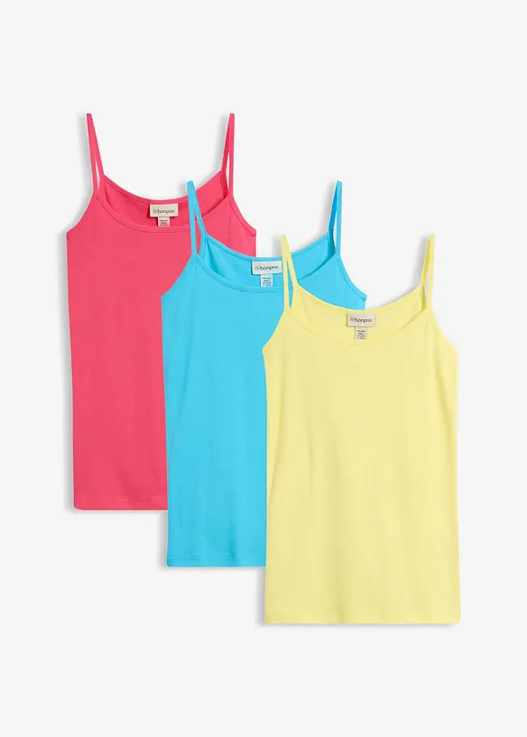 Top con spalline sottili in puro cotone (pacco da 3), bonprix