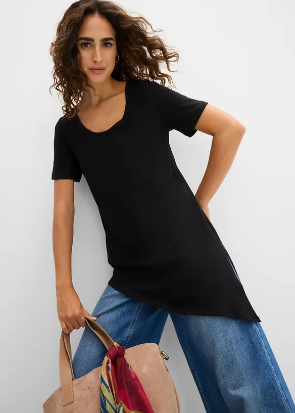 Maglia lunga asimmetrica in misto cotone e viscosa, bonprix