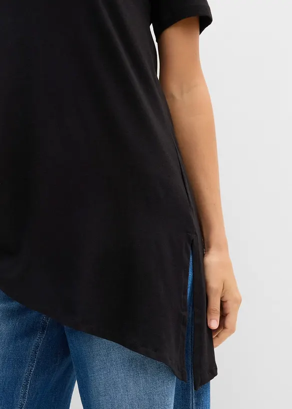 Maglia lunga asimmetrica in misto cotone e viscosa, bonprix