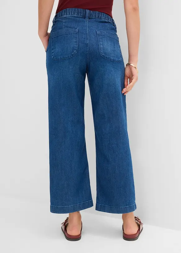 Jeans wide leg cropped con girovita comodo, vita alta, bonprix