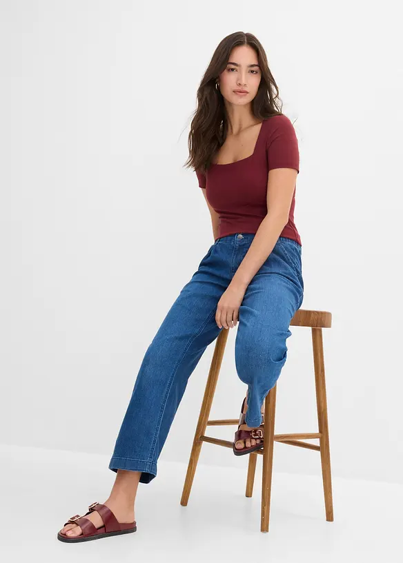 Jeans wide leg cropped con girovita comodo, vita alta, bonprix