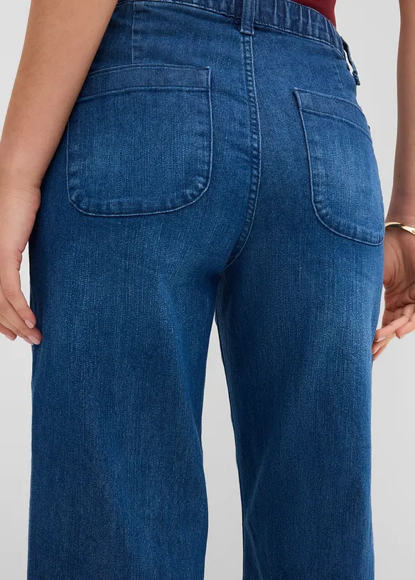 Jeans wide leg cropped con girovita comodo, vita alta, bonprix