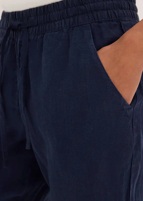 Pantaloni in misto lino con elastico in vita, bonprix