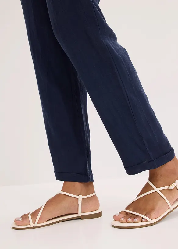 Pantaloni in misto lino con elastico in vita, bonprix