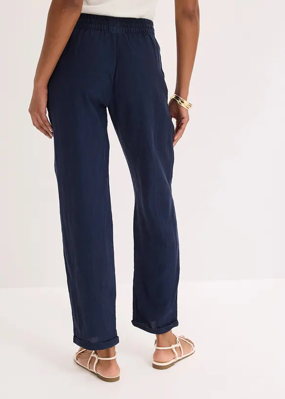Pantaloni in misto lino con elastico in vita, bonprix