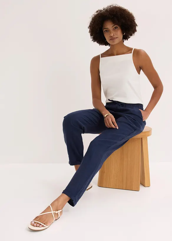 Pantaloni in misto lino con elastico in vita, bonprix