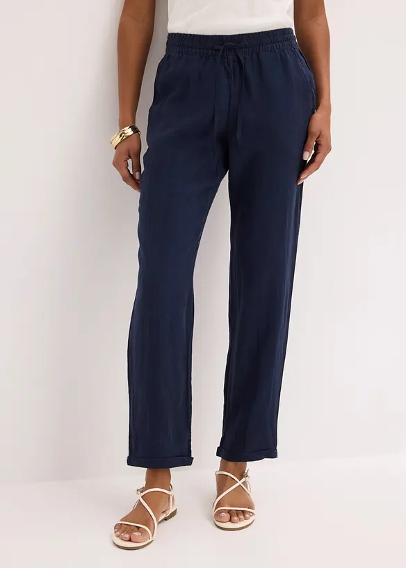 Pantaloni in misto lino con elastico in vita, bonprix