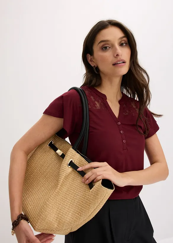 Maglia serafino in misto viscosa, bonprix