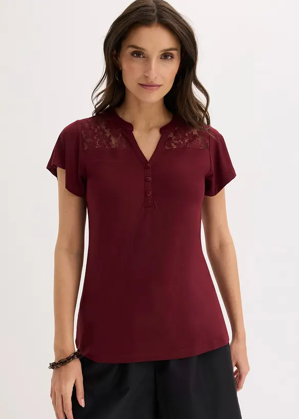 Maglia serafino in misto viscosa, bonprix