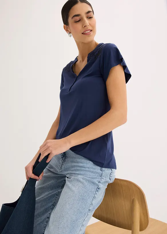 Maglia serafino in misto viscosa, bonprix