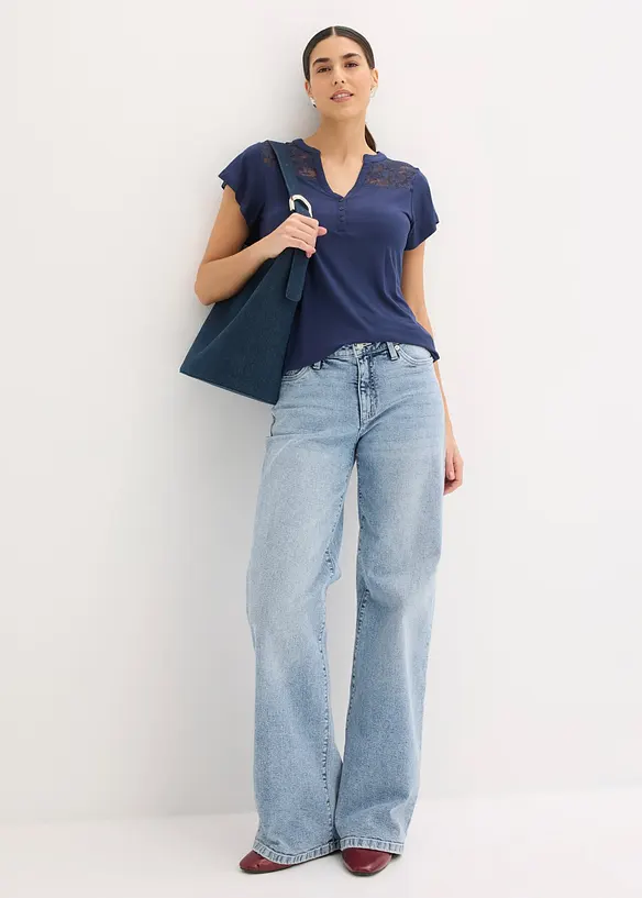 Maglia serafino in misto viscosa, bonprix