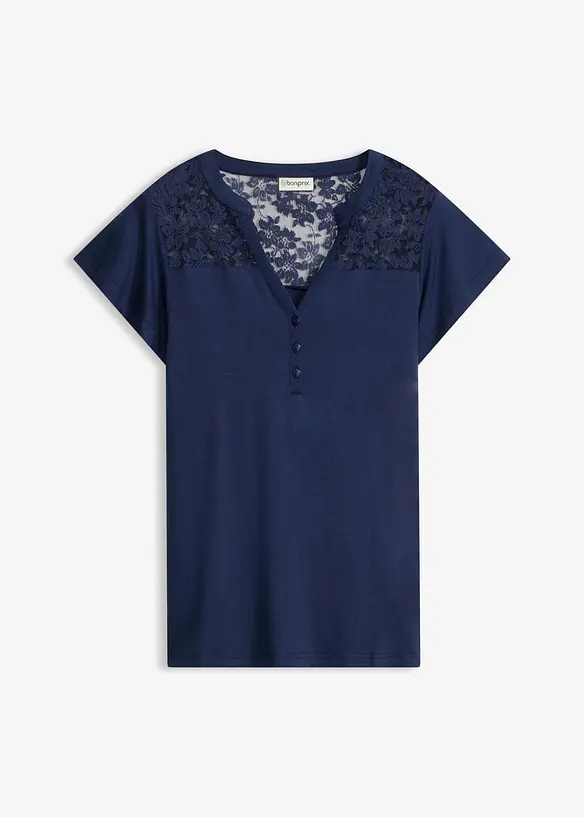 Maglia serafino in misto viscosa, bonprix