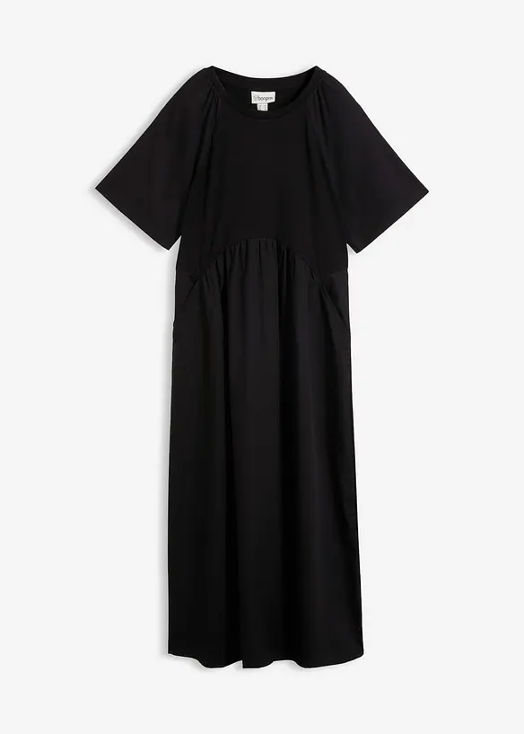 Abito midi in puro cotone con mix di materiali, bonprix