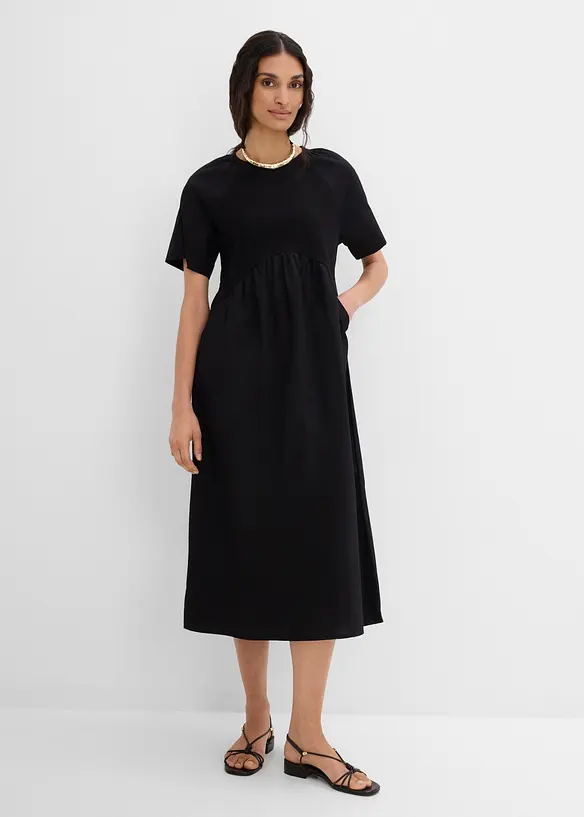 Abito midi in puro cotone con mix di materiali, bonprix