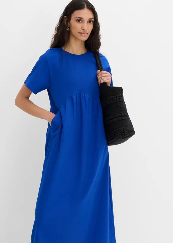 Abito midi in puro cotone con mix di materiali, bonprix