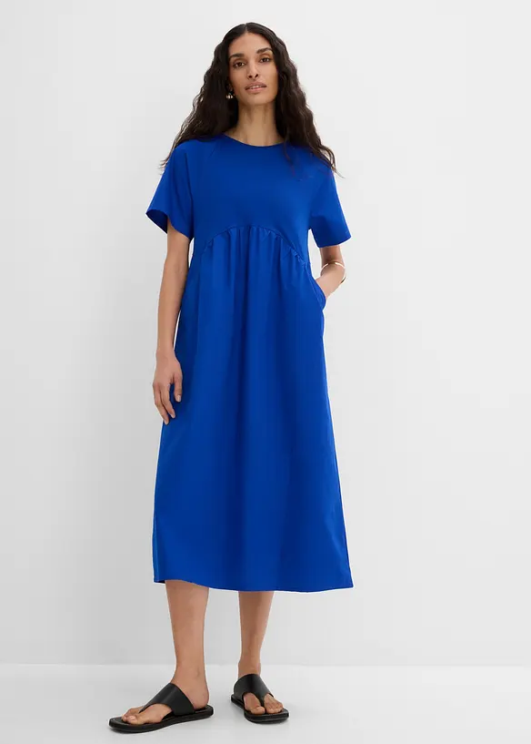 Abito midi in puro cotone con mix di materiali, bonprix