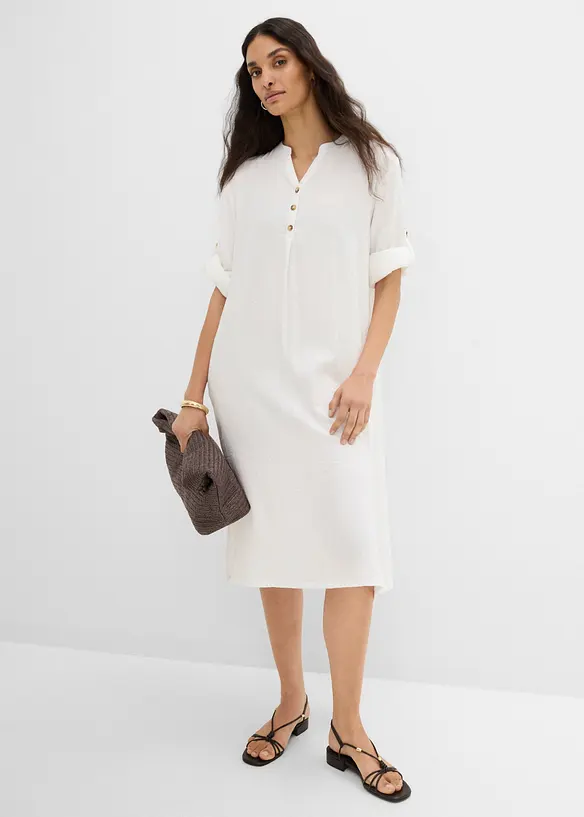 Abito midi in misto lino, bonprix