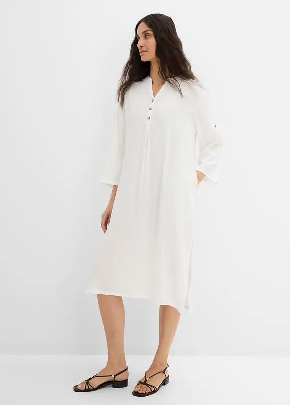 Abito midi in misto lino, bonprix