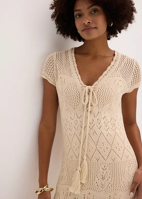 Abito in maglia con motivo traforato, bonprix