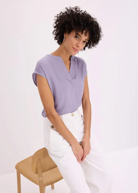 Blusa in satin a maniche corte, taglio morbido a spalle scese, bonprix