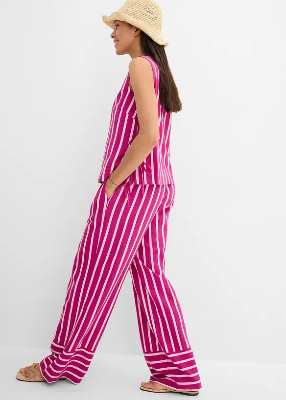 Pantaloni a righe in misto lino con elastico in vita, bonprix