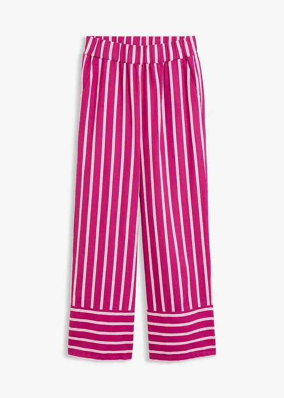 Pantaloni a righe in misto lino con elastico in vita, bonprix