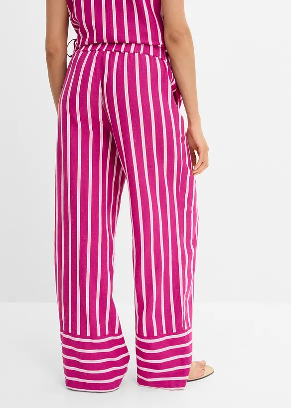 Pantaloni a righe in misto lino con elastico in vita, bonprix