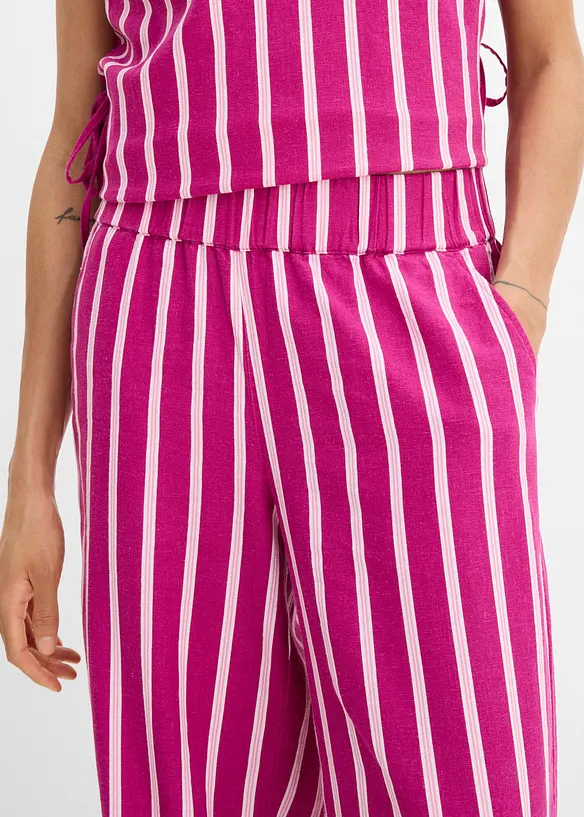 Pantaloni a righe in misto lino con elastico in vita, bonprix