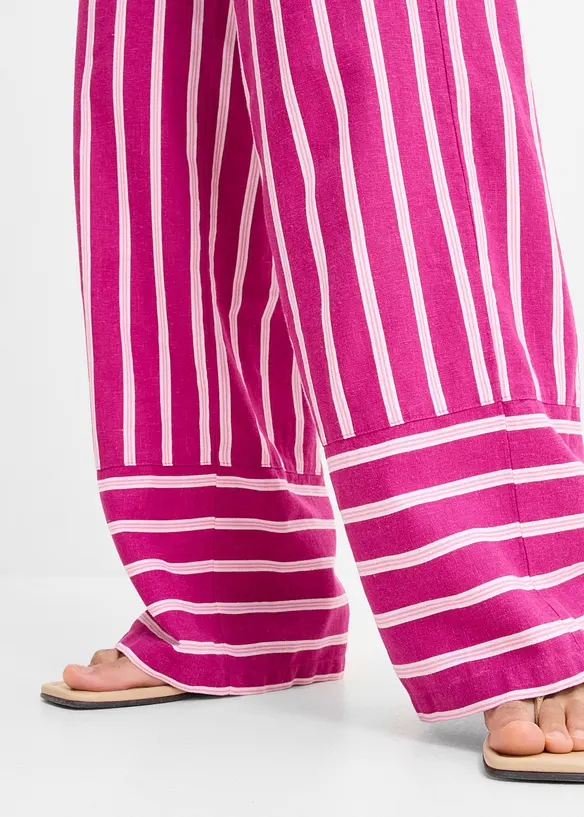 Pantaloni a righe in misto lino con elastico in vita, bonprix