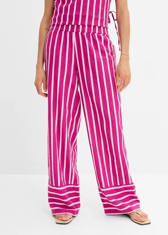 Pantaloni a righe in misto lino con elastico in vita, bonprix