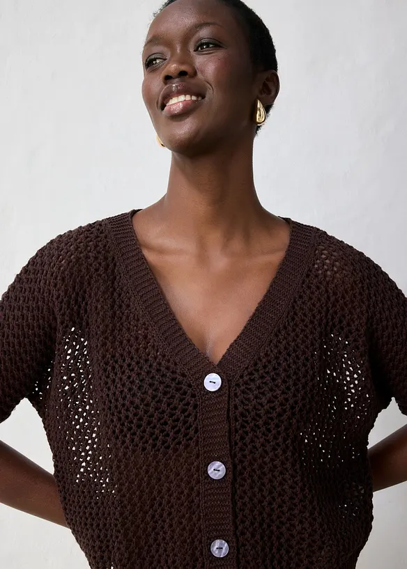 Cardigan traforato in misto lino, bonprix