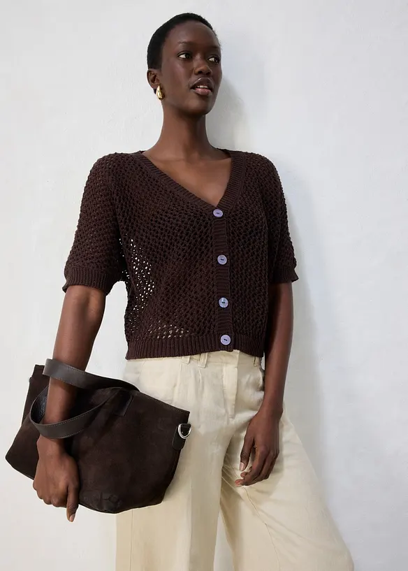 Cardigan traforato in misto lino, bonprix